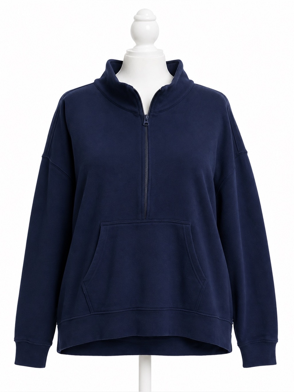 Lands’ End 1X Quarter Zip Sweatshirt Navy Pullover Plus Size Kangaroo Pocket